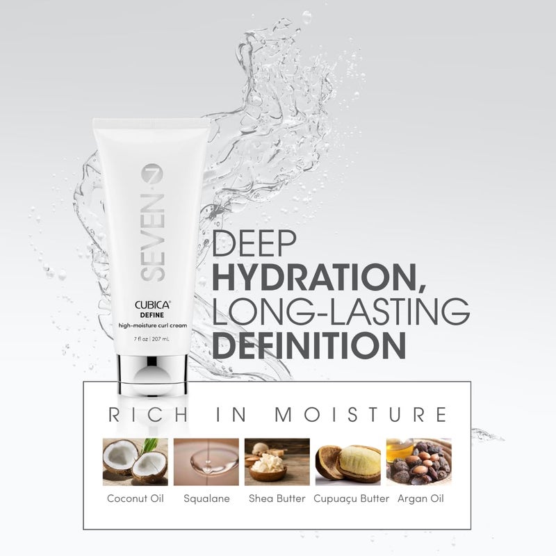 SEVEN Haircare CUBICA DEFINE High Moisture Curl Cream, Anti-Frizz Curl Defining Cream for Curly Hair, Moisturizing Hair Curling Cream for Enhancing Curls, Shea Butter + Argan Oil, Made in USA, 7oz - Image 3